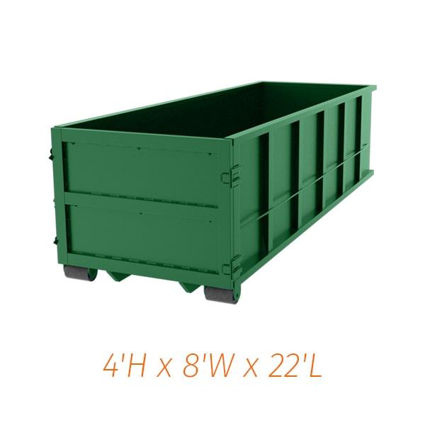 the twenty-yard dumpsters cannot be placed on public property and may require a permit for placement on private property